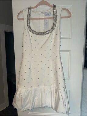 Rebecca Vallance mini White Dress with silver stone details
